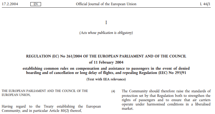 eu261 law screen capture from eur-lex.europa.eu