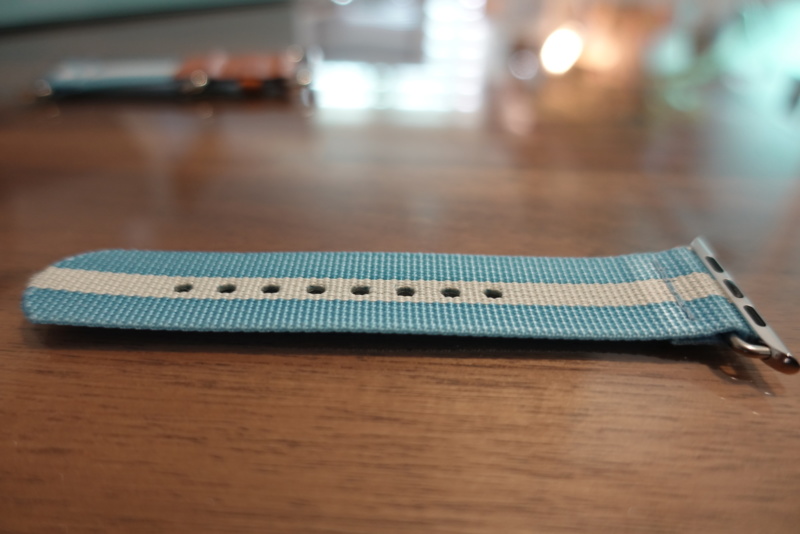 side shot of band with holes TOMS for Apple watch band 42mm Light Blue Stripe
